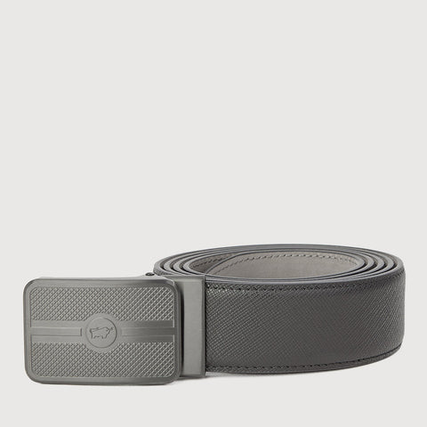 FINE GRAIN PRINTED LEATHER BELT WITH GUN IN SATIN FINISH STAINLESS STEEL AUTO BUCKLE