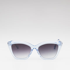 MELIA CAT-EYE FRAME ACETATE SUNGLASSES IN TRANSPARENT BLUE WITH GREY LENS