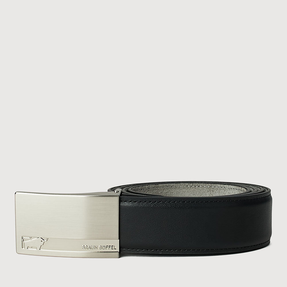 SAFFIANO EMBOSSED LEATHER BELT WITH SATIN NICKEL ALLOY BUCKLE