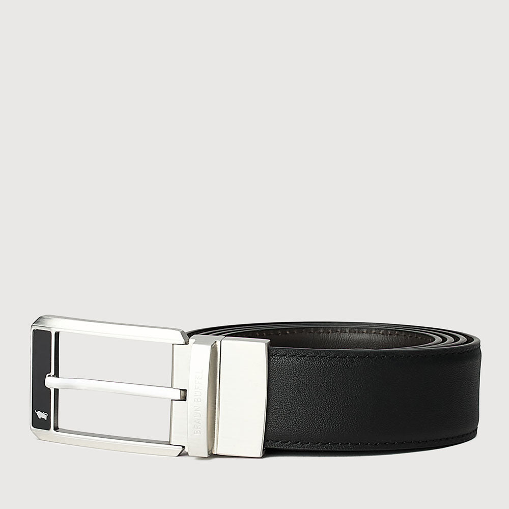 REVERSIBLE NAPPA LEATHER BELT WITH NICKEL IN SATIN FINISH IN STAINLESS STEEL NEEDLE