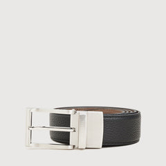 REVERSIBLE PEBBLE PRINTED LEATHER BELT WITH NICKEL SATIN FINISH IN STAINLESS STEEL NEEDLE BUCKLE