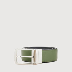 REVERSIBLE SAFFIANO PRINTED LEATHER BELT WITH GUN SATIN FINISH IN STAINLESS STEEL NEEDLE BUCKLE
