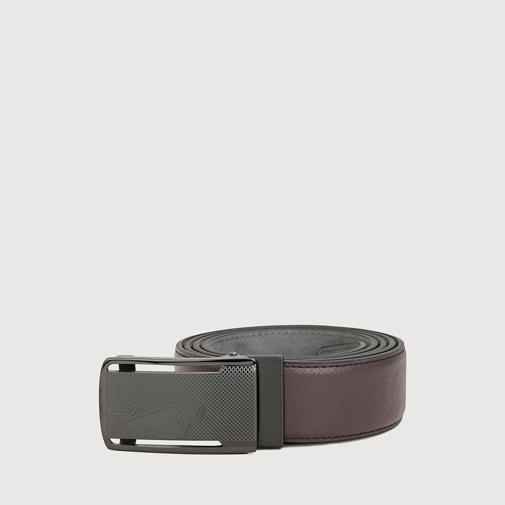 SAFFIANO PRINTED LEATHER BELT WITH GUN SATIN FINISH IN STAINLESS STEEL AUTO BUCKLE