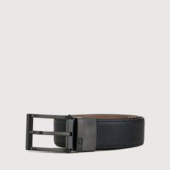 EMBOSSED REVERSIBLE LEATHER BELT WITH SATIN GUN STAINLESS STEEL BUCKLE