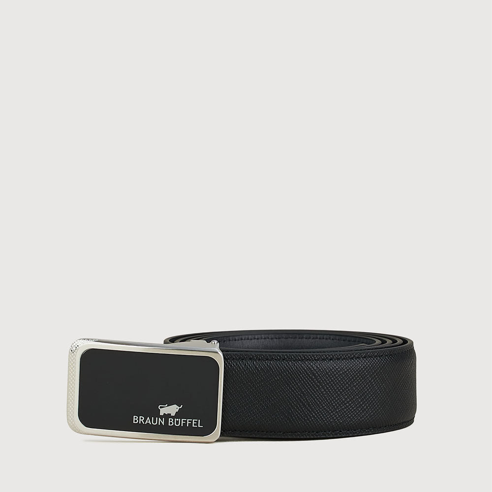 NAPPA LEATHER BELT IN SATIN NICKEL FINISH WITH STAINLESS STEEL PLATE BUCKLE