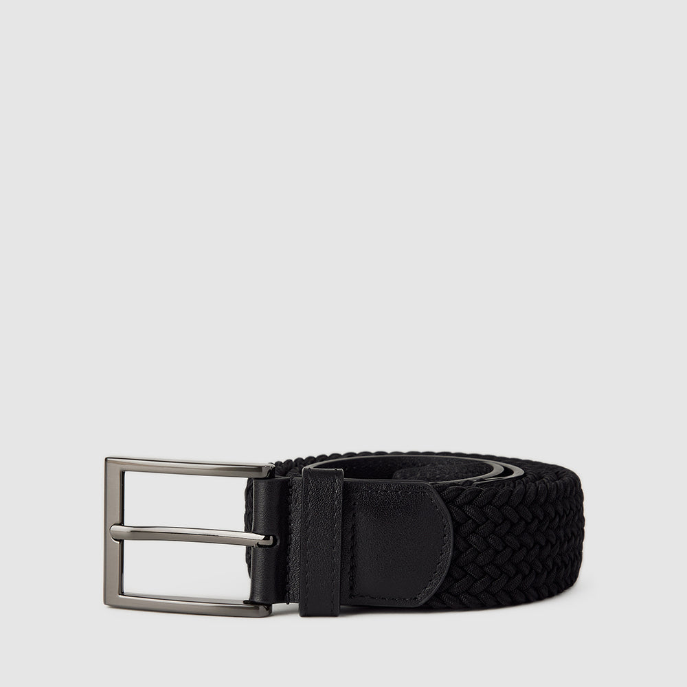 FABRIC BELT IN SATIN GUN FINISH WITH ALLOY NEEDLE BUCKLE