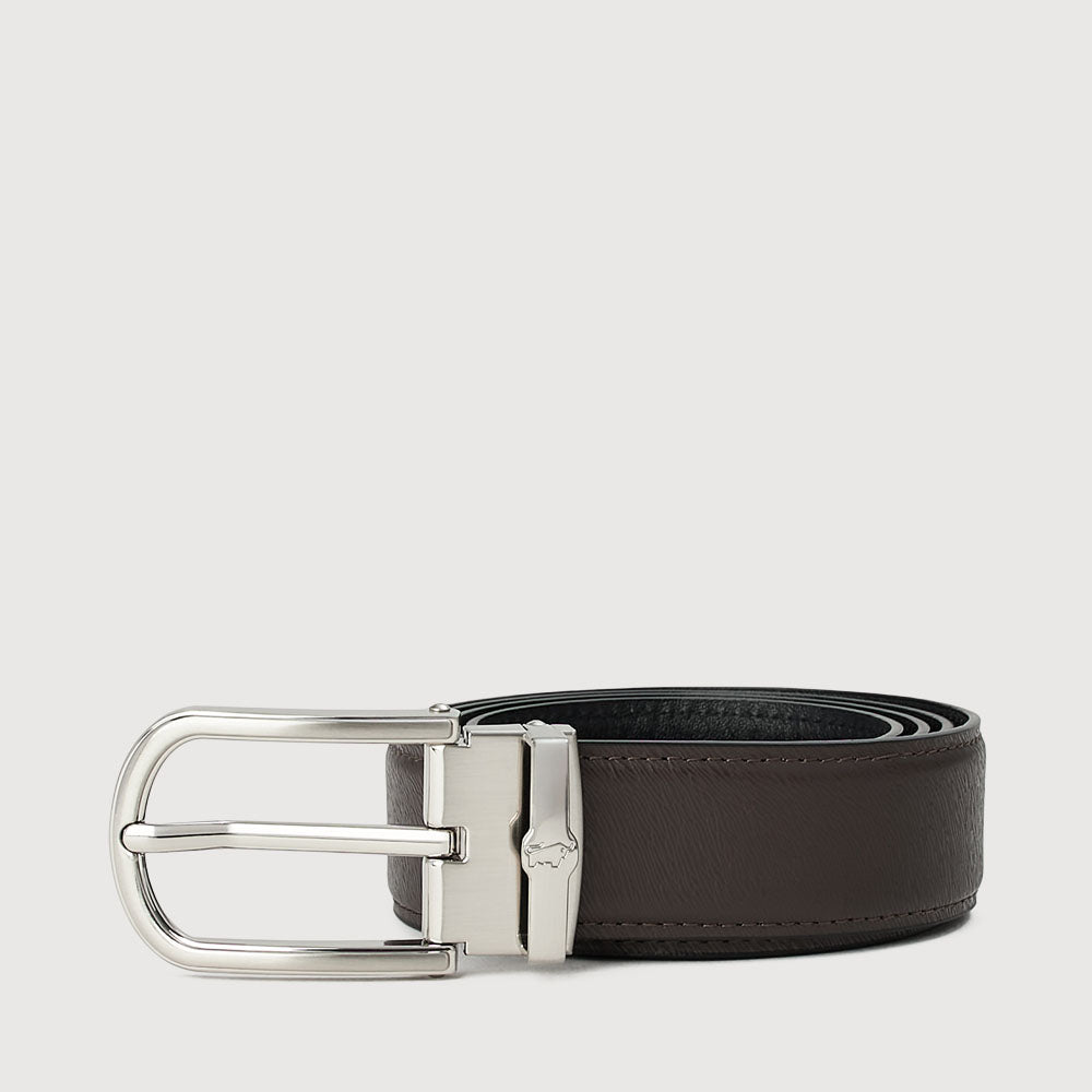 HORSEHAIR EMBOSSED LEATHER BELT WITH SATIN NICKEL ALLOY NEEDLE BUCKLE