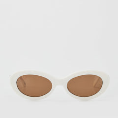 CALLA OVAL SUNGLASSES WITH BROWN LENS IN WHITE