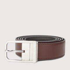 REVERSIBLE FINE GRAIN PRINTED LEATHER BELT WITH NICKEL IN SATIN FINISH STAINLESS STEEL NEEDLE BUCKLE
