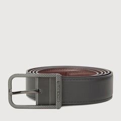 REVERSIBLE FINE GRAIN PRINTED LEATHER BELT WITH BLACK IN SATIN FINISH STAINLESS STEEL NEEDLE BUCKLE